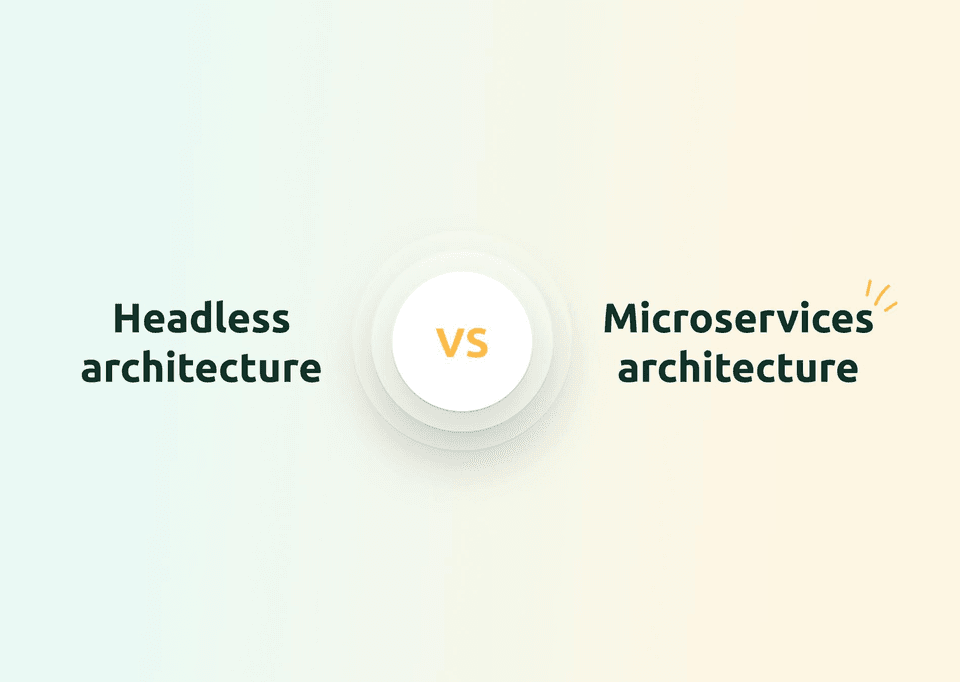 Cover image for the article "Comparing Headless Architecture and Microservices"