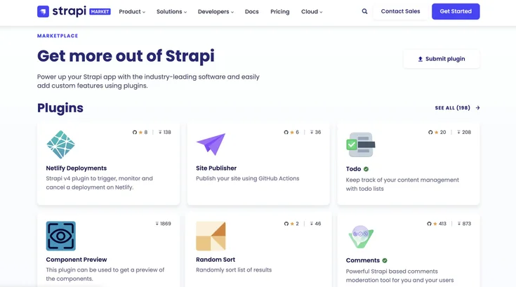 Strapi Marketplace offers various plugins, like Netlify Deployments, Site Publisher, and Todo, to enhance content management and deployment functionalities within Strapi projects.